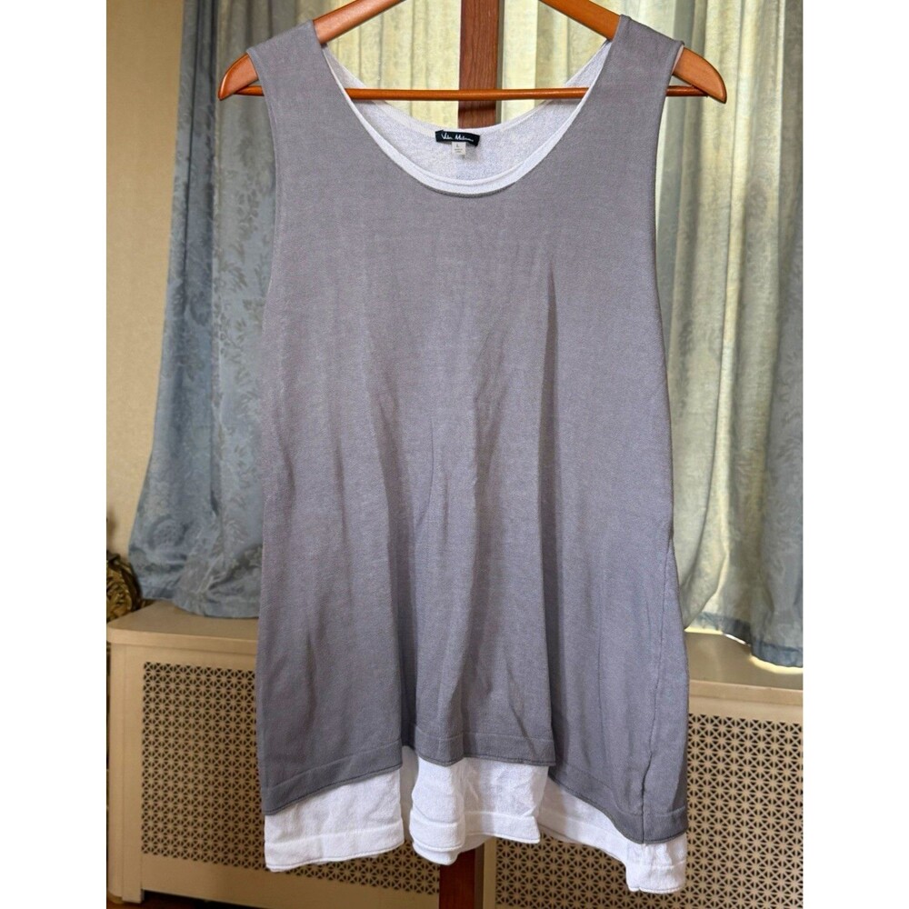 Vila Milano Women's L Gray White Solid Scoop Neck Sleeveless Pullover Tank Top